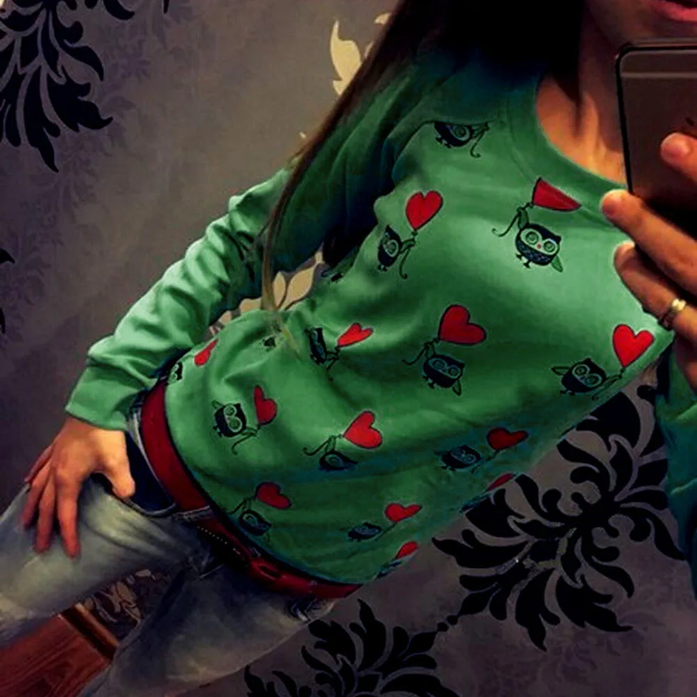 Женский топ с длинным рукавом и милым принтом совы Повседневная Блузка рубашка