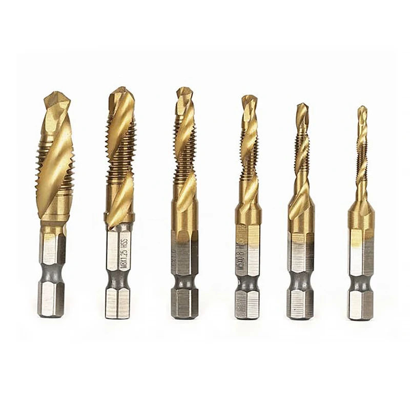 

6pcs/lot Hex Shank HSS Screw Thread Metric Tap Drill Bits Screw Machine Compound M3-M10 Hex Shank Screw Machine Hand Tools