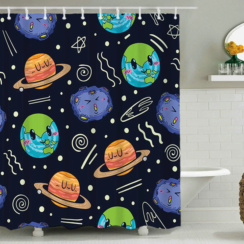 

Colorful Planet Shower Curtain Set with 12 Hooks Bathroom Decoration