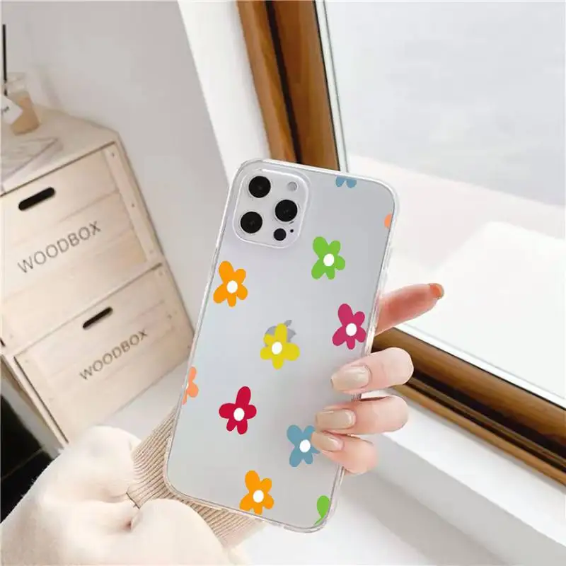 

Flowers pink design painting Phone Case Transparent for iPhone 11 12 6 7 8 Pro X XS Max XR Plus Silicone Soft Clear mobile bags