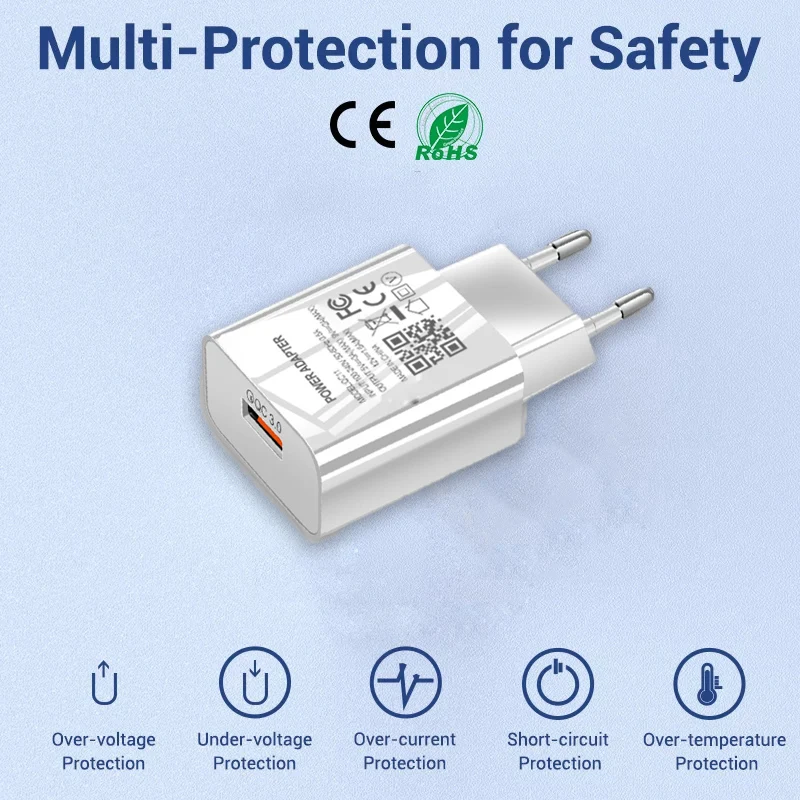 QC 3.0 Fast Phone Charger EU Plug For Xiaomi A2 A3 10 8 9 SE Redmi 8A Note 10 S 9T 8T 9 8 7 Pro Phone Power Type-c USB Cable