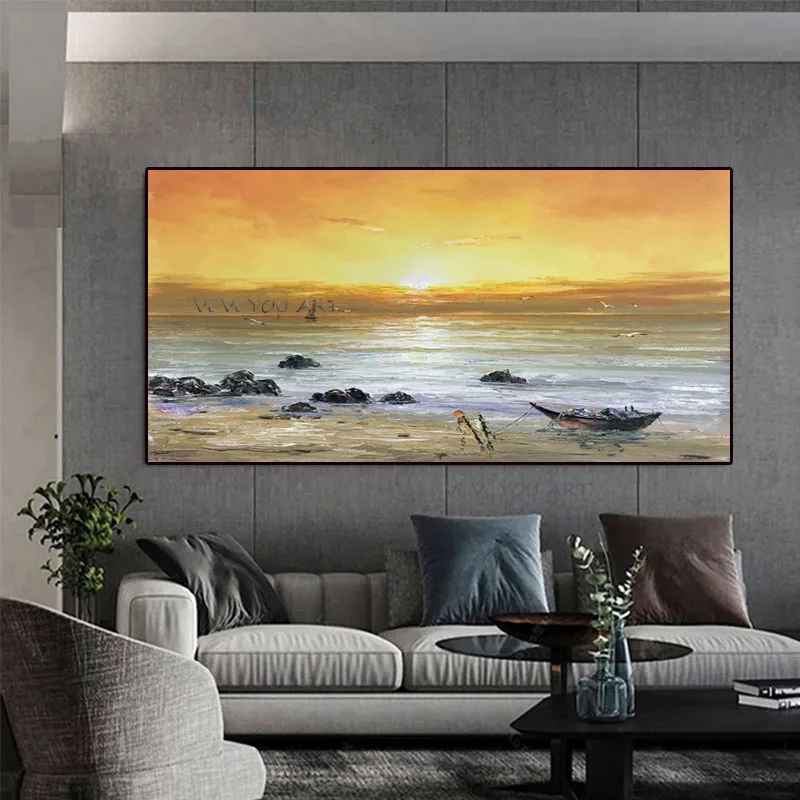 100% ручная роспись маслом Морской пейзаж художественная сумерка закат