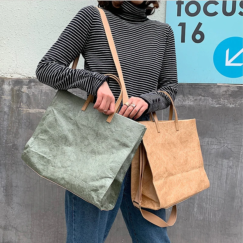 

Дизайнерская вместительная сумка-тоут из крафт-бумаги, женская сумка через плечо, модная женская сумка-мессенджер, бумажные сумки Dupont, сумк...