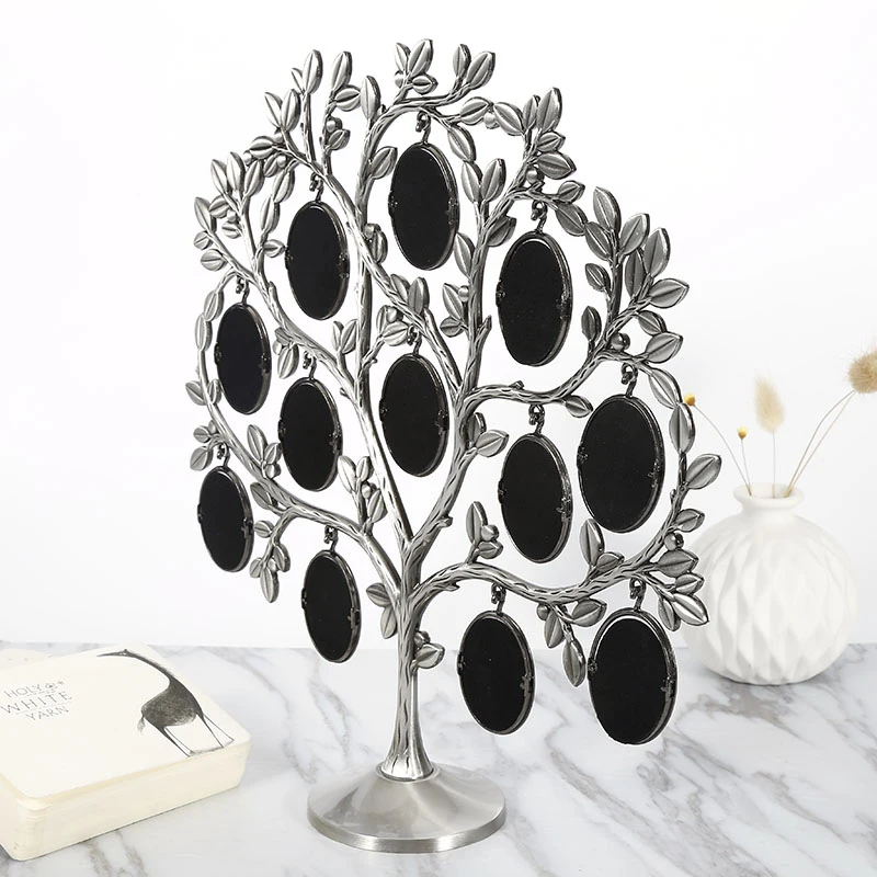 

Newly Stylish Family Tree Hanging Photo 12 Frame Holder Home Table Desk Display Decoration Silver Frame Household Decor