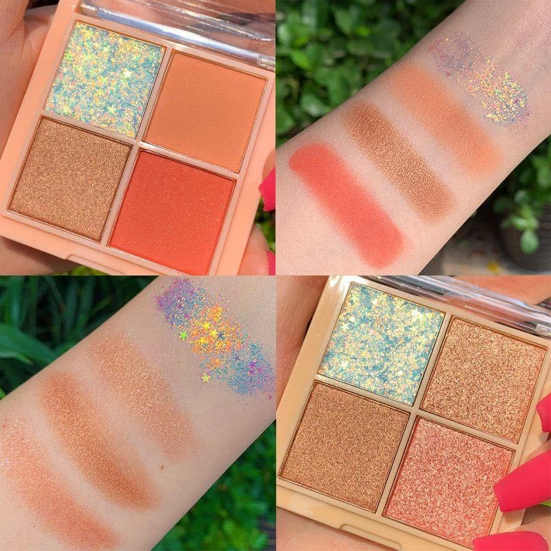 

Four-color Eye Shadow Palette Pearlescent Matte Glitter Eyeshadow Waterproof Big Sequin Powder Sexy Eyes Makeup Cosmetics TSLM1