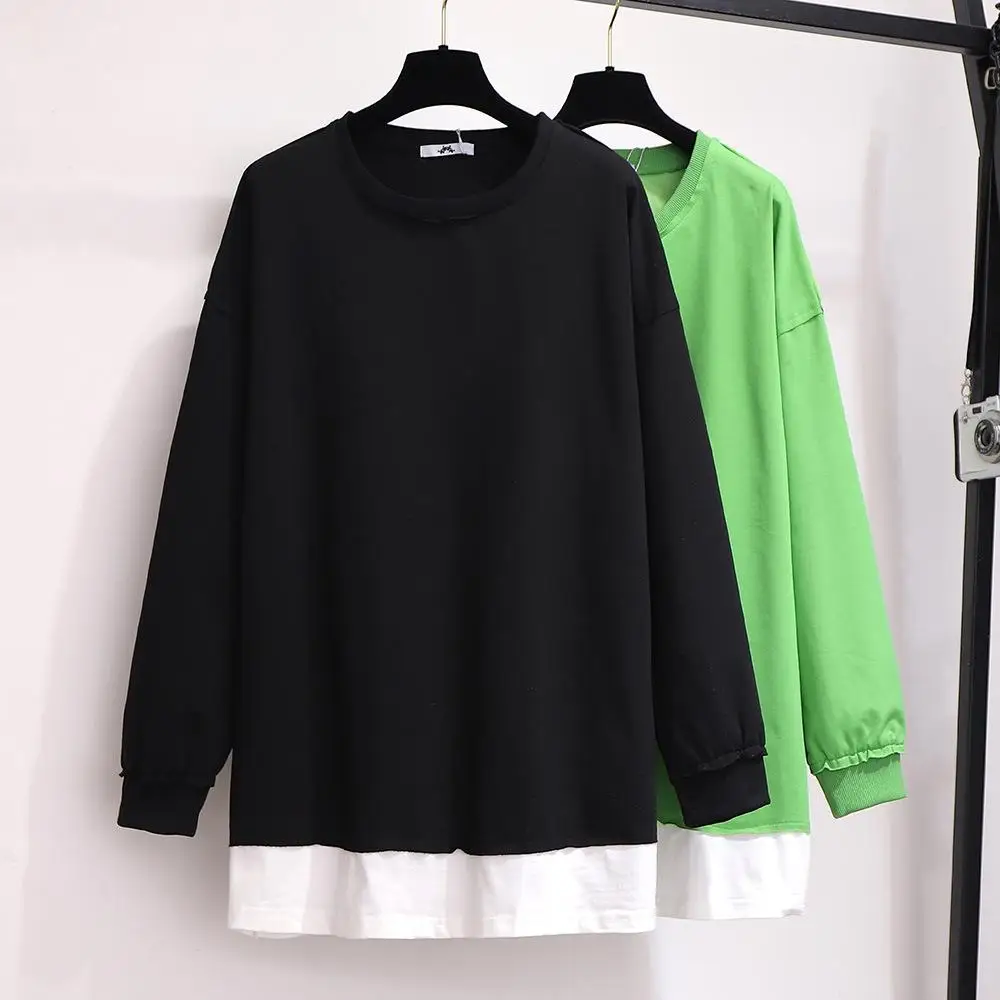 2XL-6XL плюс размер Осенняя Женская толстовка хлопок Повседневный длинный рукав пэчворк пуловер 5XL большой размер зимний свитер Топы