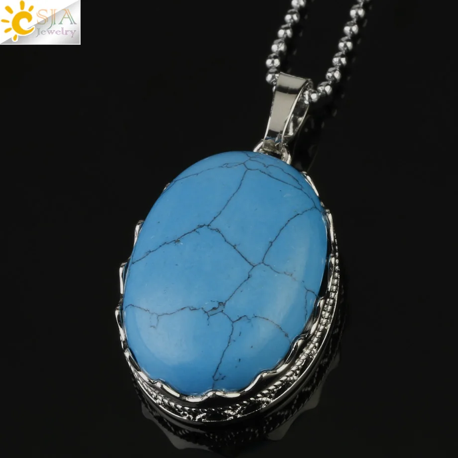 Blue Turquoise Csja 30x20 мм натуральные подвески с камнями ожерелья рейки тигровый глаз хрустальные овальные бусины оправа в форме короны серебряный цвет модные ювелирные изделия G212 - Окраска металла: Blue Turquoise