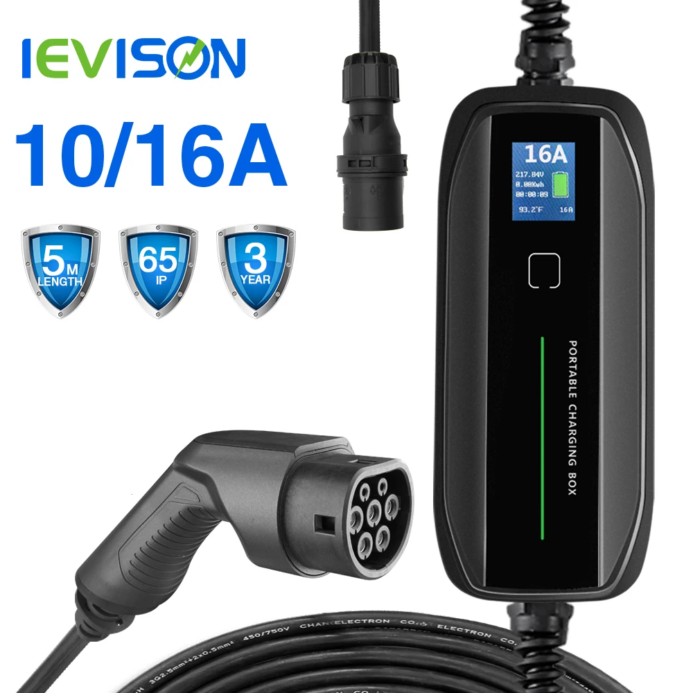 EVSE Тип 2 Портативный EV зарядный ящик кабель переключаемый 10/16A CEE вилка