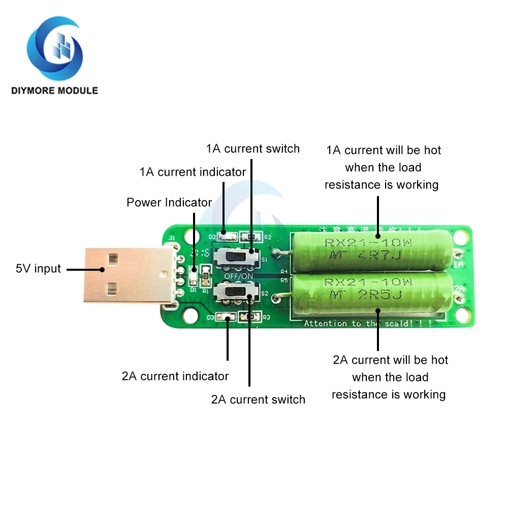 Резистор USB dc электронная нагрузка с регулируемым переключателем 3 5V1A ток/2A/3A