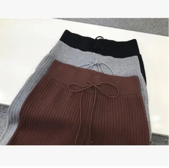 Харадзюку брюки 2019 RopaSpring Трикотажные Широкие женские с высокой талией шикарные