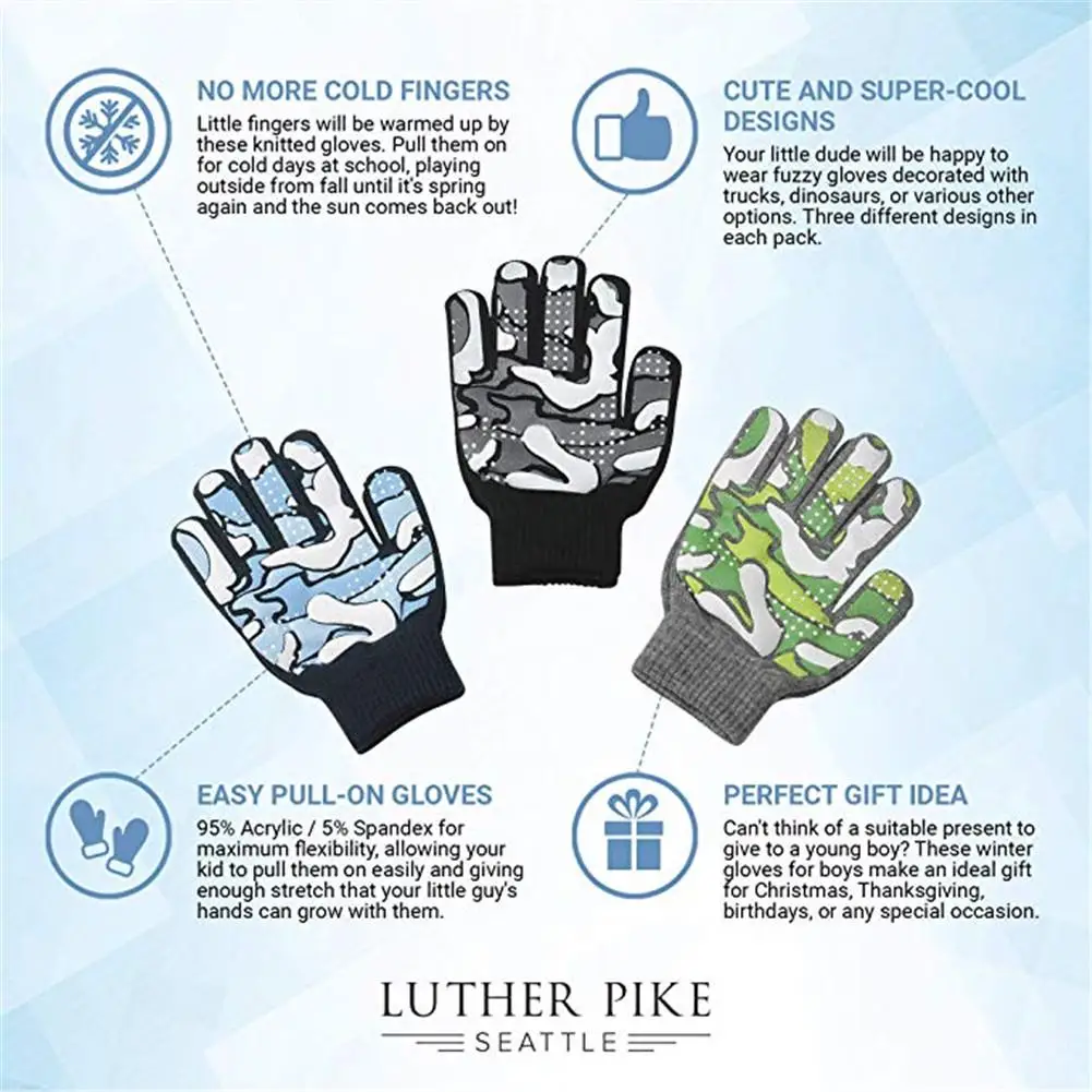 Парные Волшебные эластичные камуфляжные перчатки для мальчиков зимние теплые