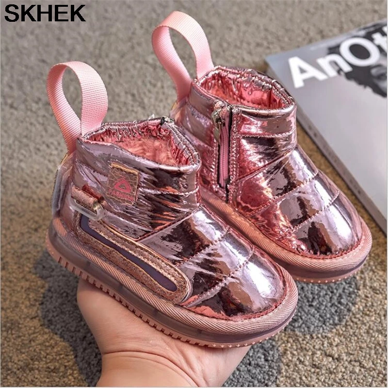 

SKHEK Children's Winter Snow Boots For Baby Girl Shoes Kid's Boys Fashion Plus Velvet Warm Waterproof Non-slip Boot TPR Purple