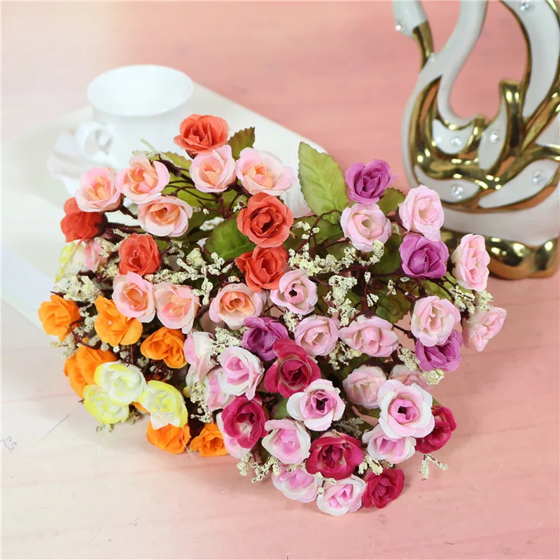 Осенний Букет маленьких роз маленькие бутоны искусственные цветы шелковые розы