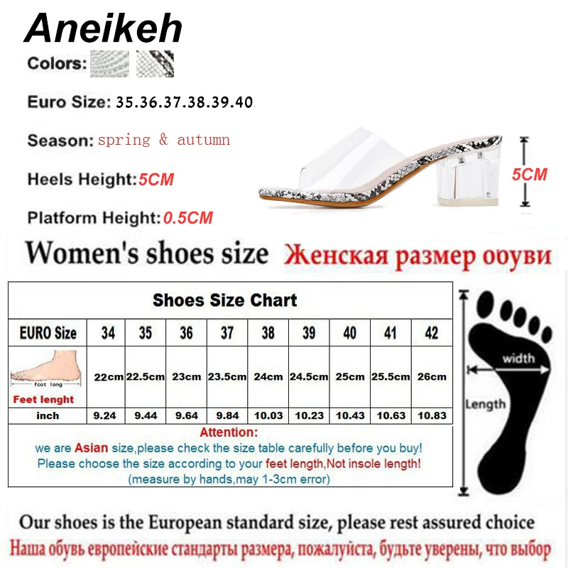 

Aneikeh Fashion Serpentine Slides Clear PVC Transparent Slippers Women Shoes Peep Toe Square 5CM High Heels Mules Dress Pumps