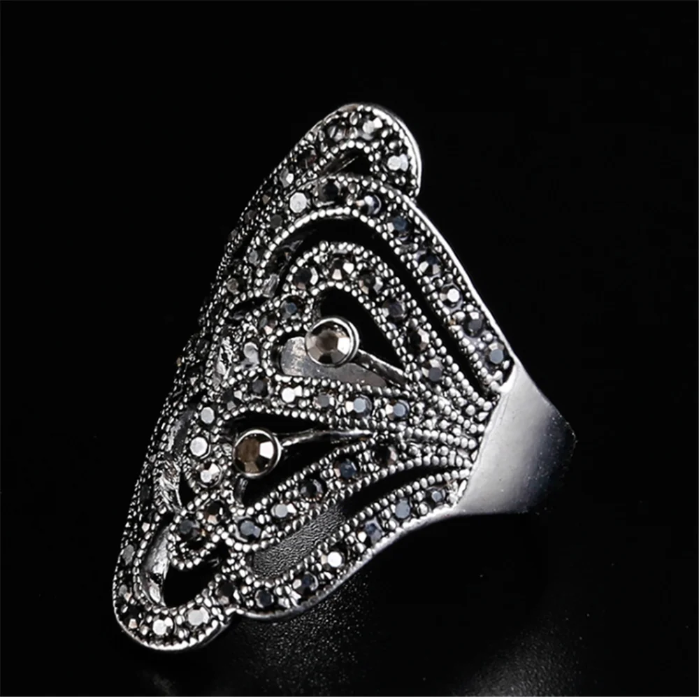 

Luxury Vintage Gray Cubic Zircon Big Rings For Women Antique Silver Color Crystal Flower Ring Wedding Engagement Jewelry