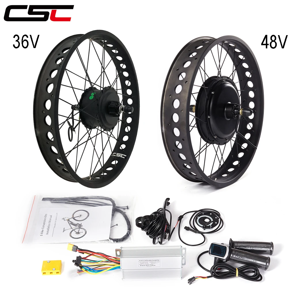 

snow ebike Conversion Kit 20 24 26in 4.0 Tyre 36V 250W 350W 500W 48V 750W 1000W 1500W Fat Electric bicycle Brushless motor wheel