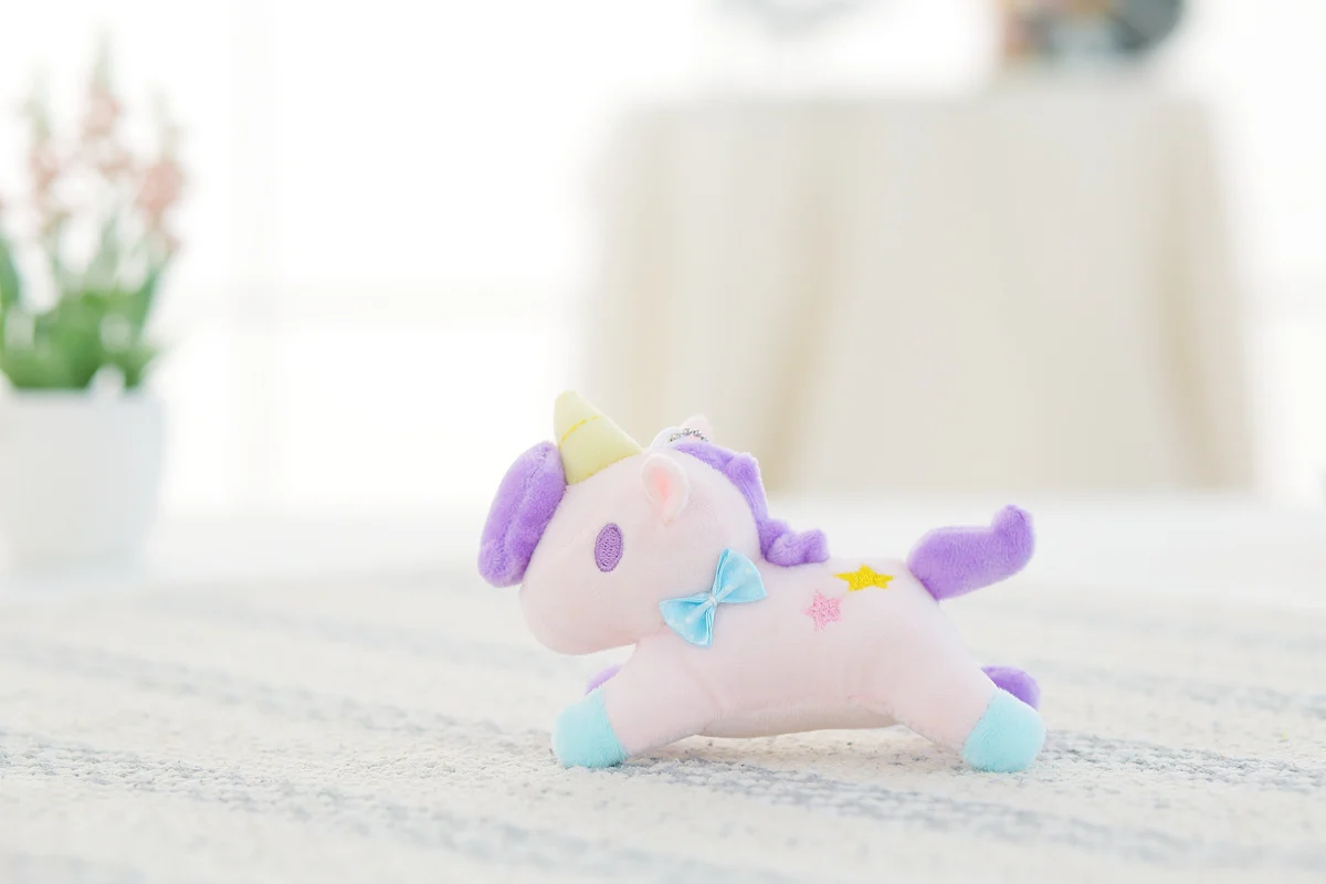pink lie 1Pcs Unicorn Plush Toy Keychain Plush with Keychain Cute Stuffed Kawaii Cute Baby Doll Key Chain Cute Pendant Small Baby Kid Toy - Цвет: pink lie