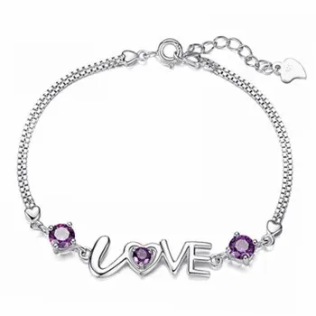 

Silver Plated Bracelet with Romantic Love of Silver Jewelry Love Double Diamond Heart-to-heart Bracelet Factory Wholesale JSL267