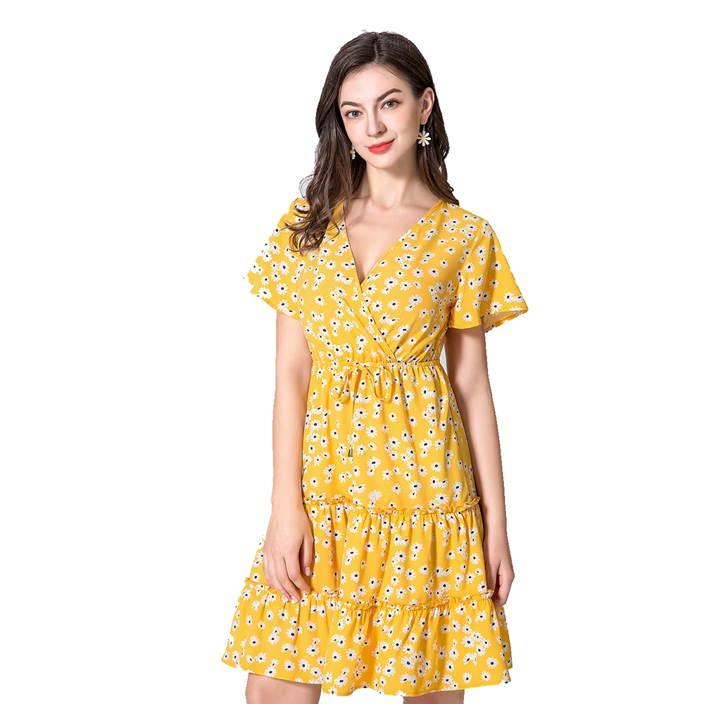 Женское платье с запахом и цветочным принтом ZOGAA Летнее мини V образным вырезом