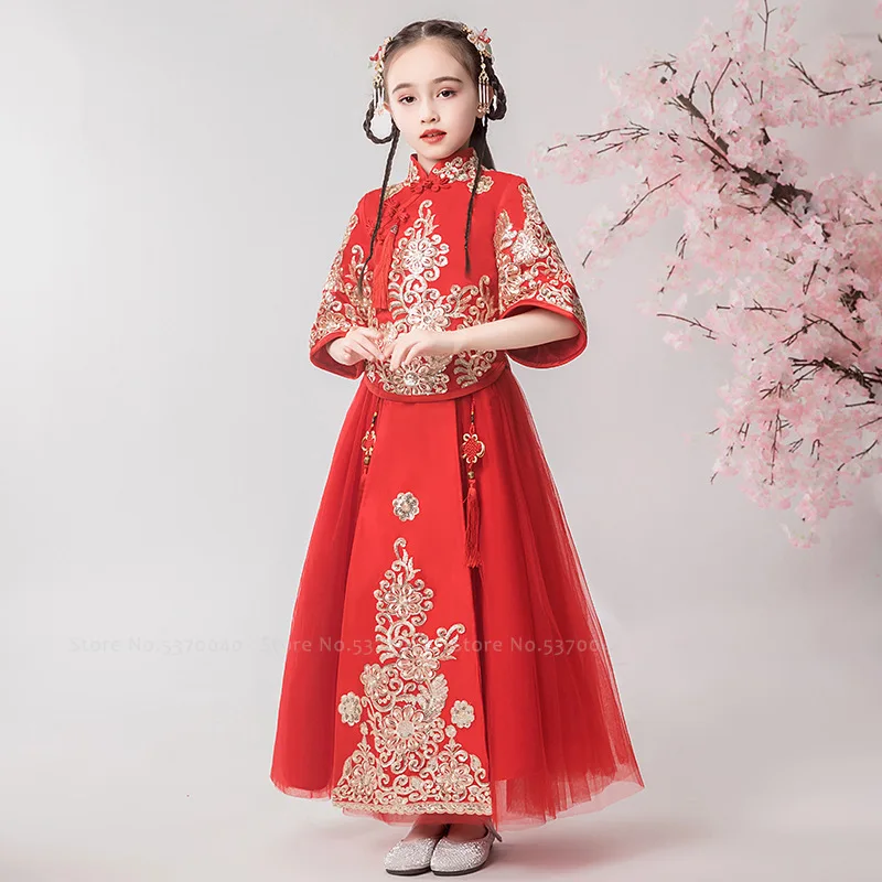 Традиционное китайское платье для девочек Костюм принцессы ханьфу с вышивкой