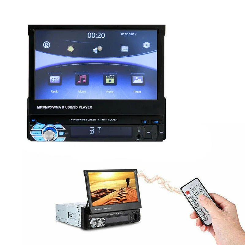 

7 Inches 1Din Car Tuning Radio Head Unit Stereo Audio Flip Out Touch Screen FM SD with Camera Interior Parts Car Accessories