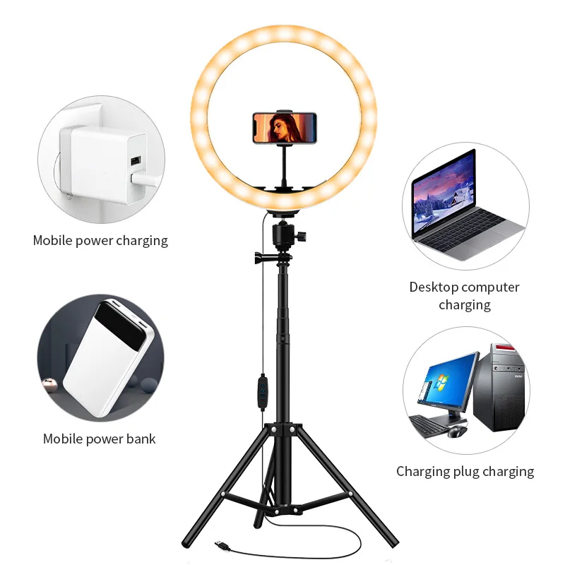 

12 Inch LED Ring Light Circle Fill Light Dimmable Round Lamp with Phone Stand Holder Tripod Photography Lighting for Makeup Live