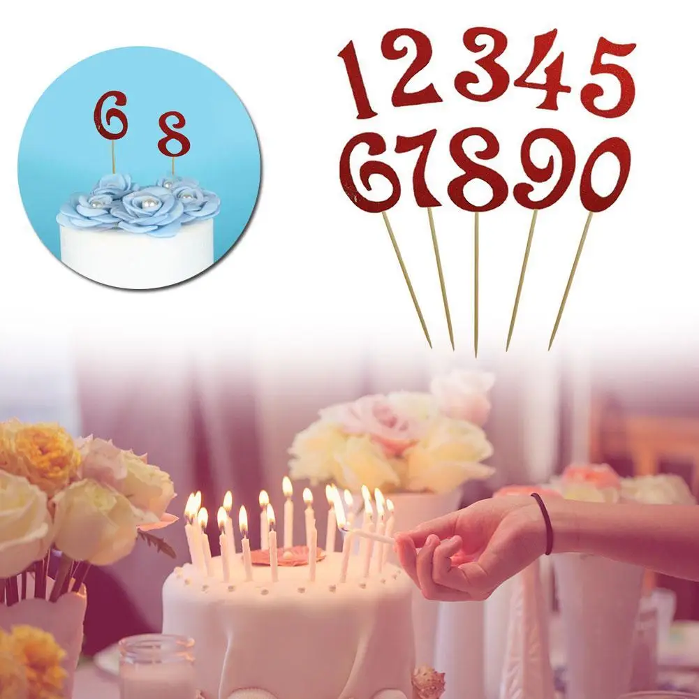 

Number 0-9 Cake Topper Birthday Anniversary Wedding Party digit toppers Shower cupcake st Baby Flags Birthday Decoration ki M4E4