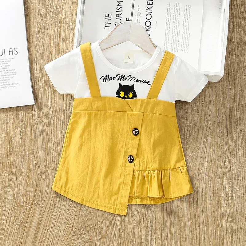 

2021 Summer New Baby Girl Baby Fashion Casual Cartoon Print Irregular Dress Children's Wear Kids Dresses for Girls