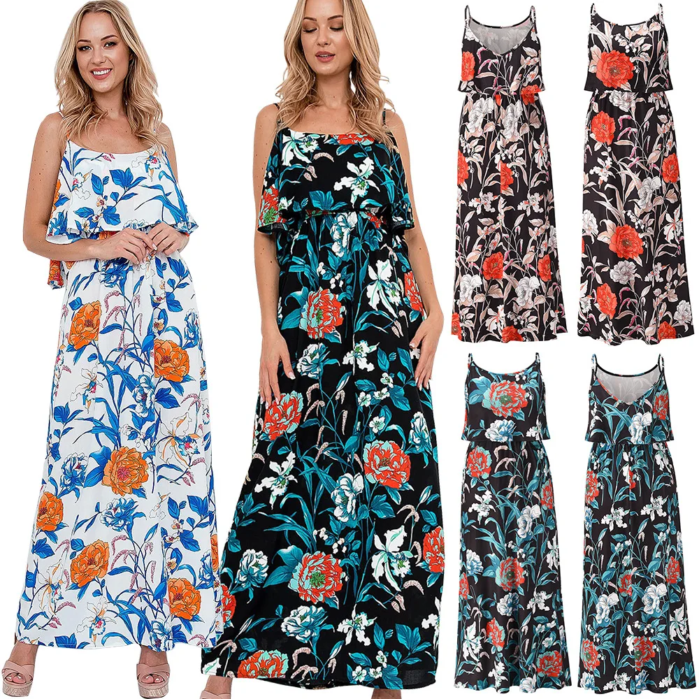 

Summer Dress 2021 Sleeveless Floral Print Wrap Dress Women Flower Long Dresses Sexy Beach Dress Holiday Vestidos Cloth