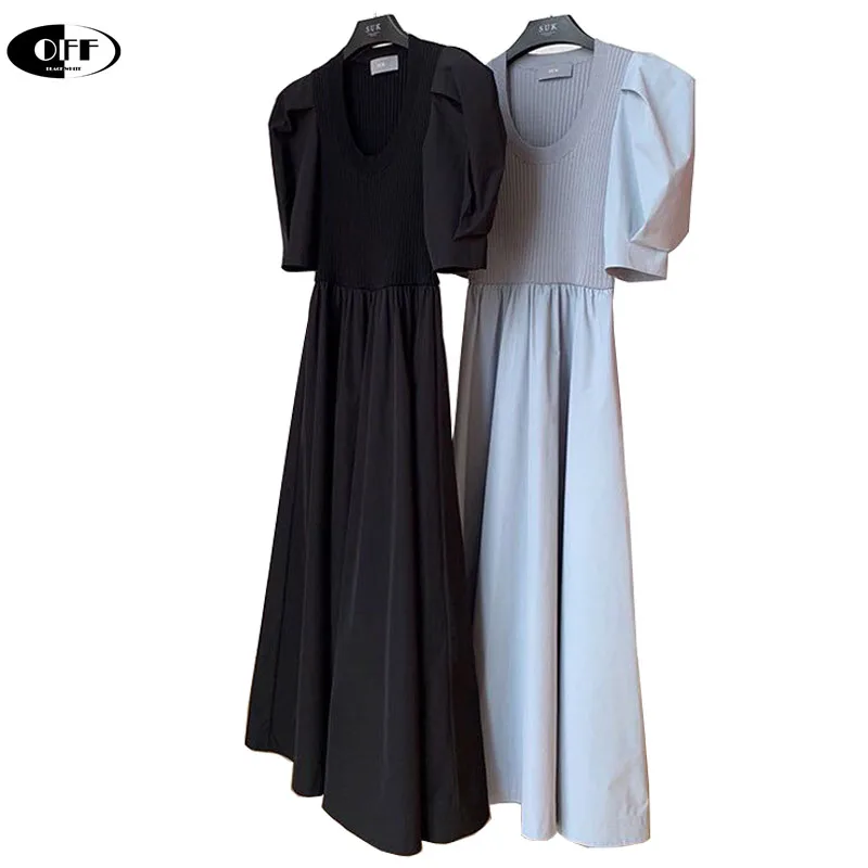 Женское длинное платье-свитер трикотажное платье стрейч с рукавами из поплина в