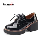 Женские туфли на платформе Donna-in, весенне-осенние лоферы из натуральной кожи, на шнуровке, офисные, 2021