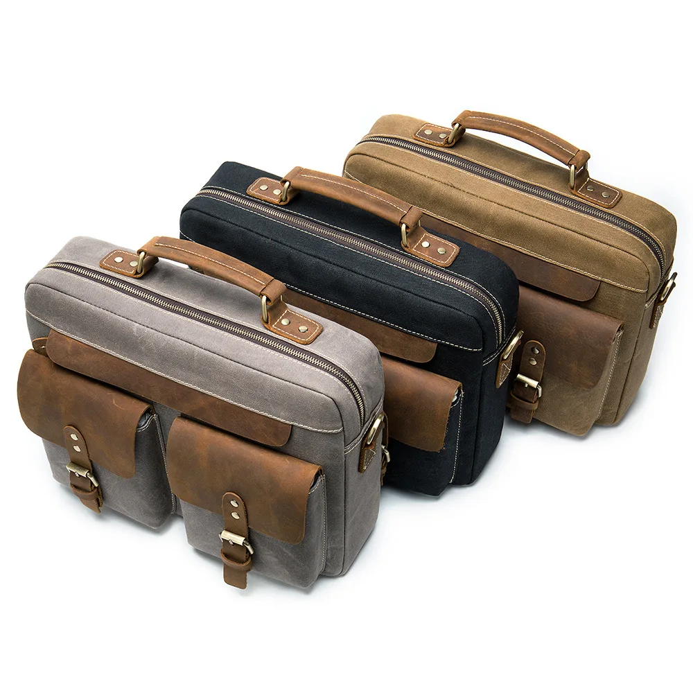 Модная кожаная мужская сумка в стиле ретро Холщовый деловой портфель