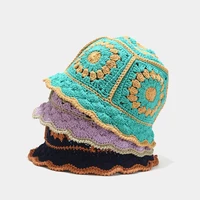 summer hollow crochet flower bucket hats for women version sunscreen sun visor breathable knitted beanie hat bonnet femme cap