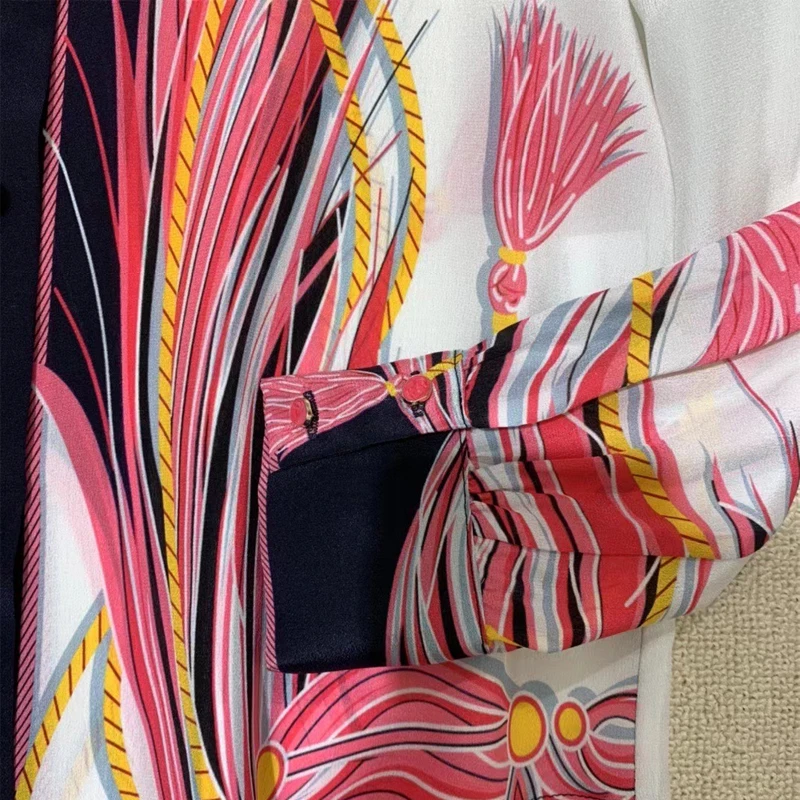 

100% silk women blouse women pink printed shirts 2021 new spring women quality office shirts