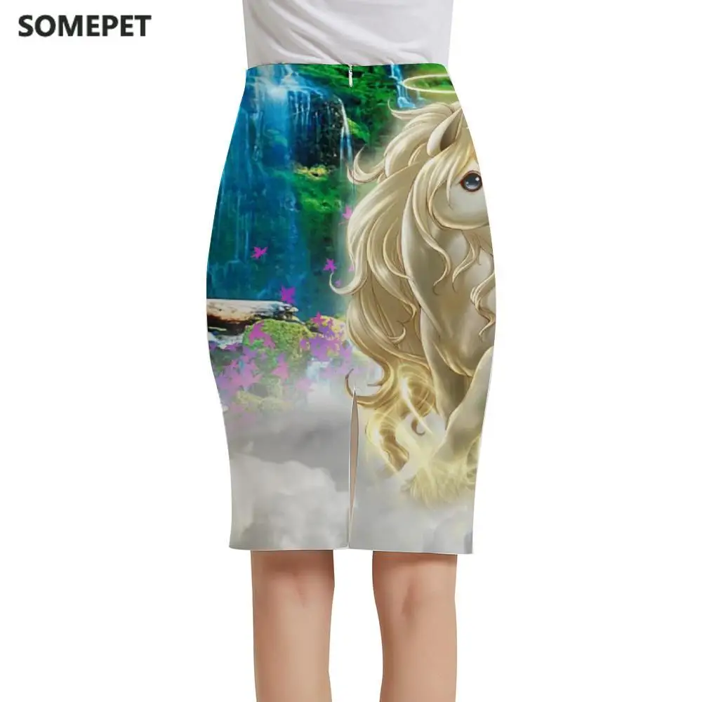 

Брендовая юбка с единорогом, Женская Радужная юбка для офиса, элегантный сарафан с животным водопадом, женские юбки, летняя повседневная мо...