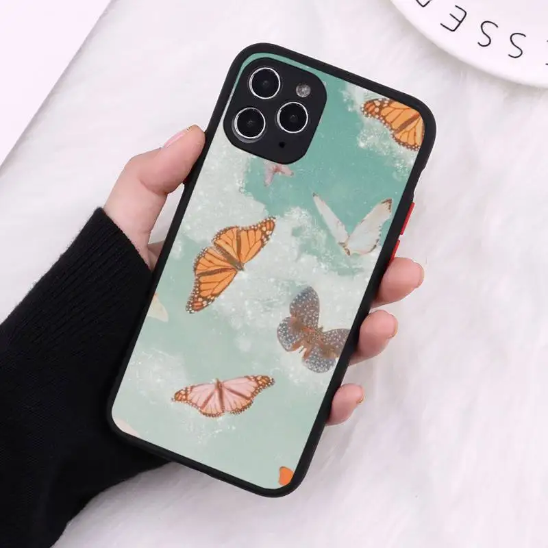 

Fashion Butterfly color animal pink Phone Case Matte Transparent for iPhone 7 8 11 12 s mini pro X XS XR MAX Plus cover funda