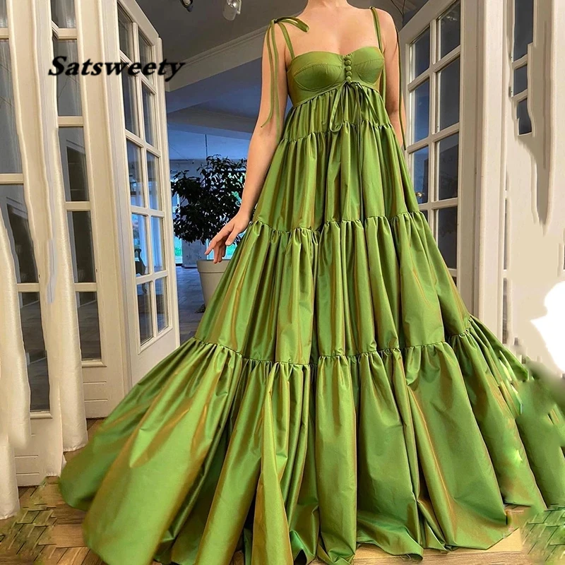 

Новое поступление, ТРАПЕЦИЕВИДНОЕ зеленое атласное платье-бюстье для выпускного вечера, элегантное вечернее платье на бретелях-спагетти с ...