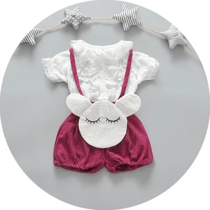 2-piece set of T-shirt + bib set, summer cotton girls top T-shirt + bib, spring newborn baby girl clothing set