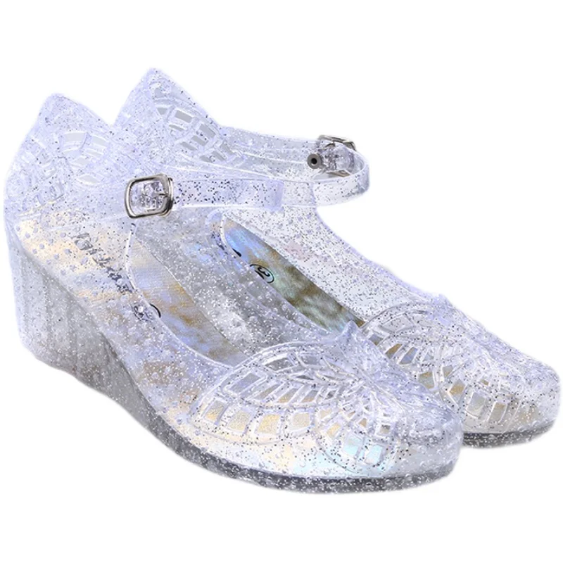 

Hot sale women's summer crystal sandals non-slip hollow shallow buckle wedge sandals plastic casual shoes.