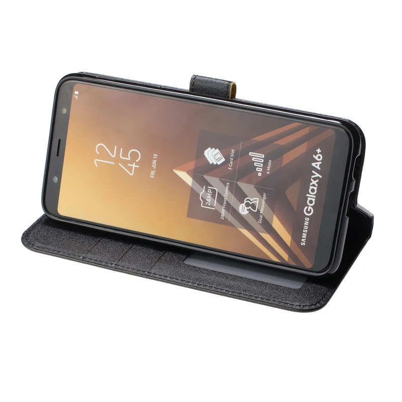 Cute Bee Leather Flip Phone Case For Samsung Galaxy A6 A6Plus 2018 Wallet Style with Photo &amp Card Holder Stand Back Cover Coque |