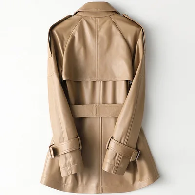 Chaqueta de cuero de oveja Real genuino de longitud media para mujer, nuevo, delgado, 2021