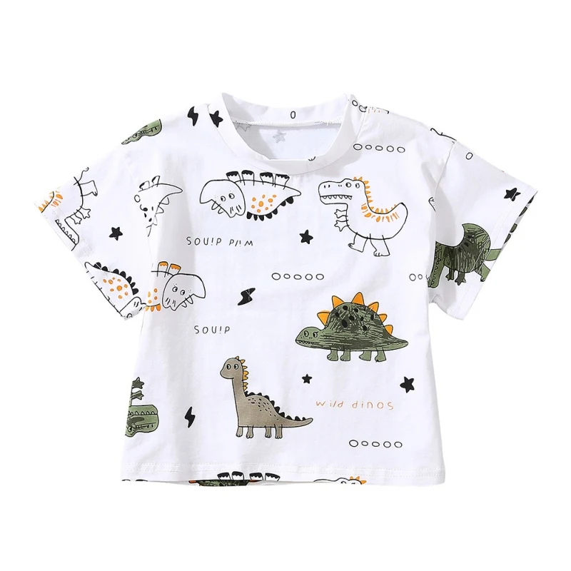 Baby Boy Clothes Summer Boys Casual Short Sleeve Dinosaur Print T-shirt Tops+Letters Shorts Costume Sets |