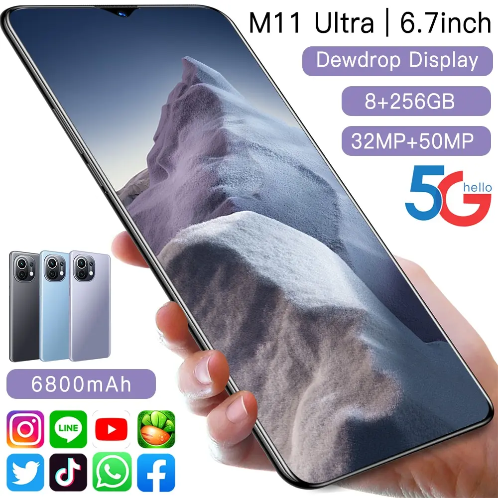 

M11ultra 6.7 Inch 8 + 256gb 6800mah 32 + 50mp 10 Core Face Id Andriod 11 Smartphones Double Sim + Qualcomm 888 Sd Mobile
