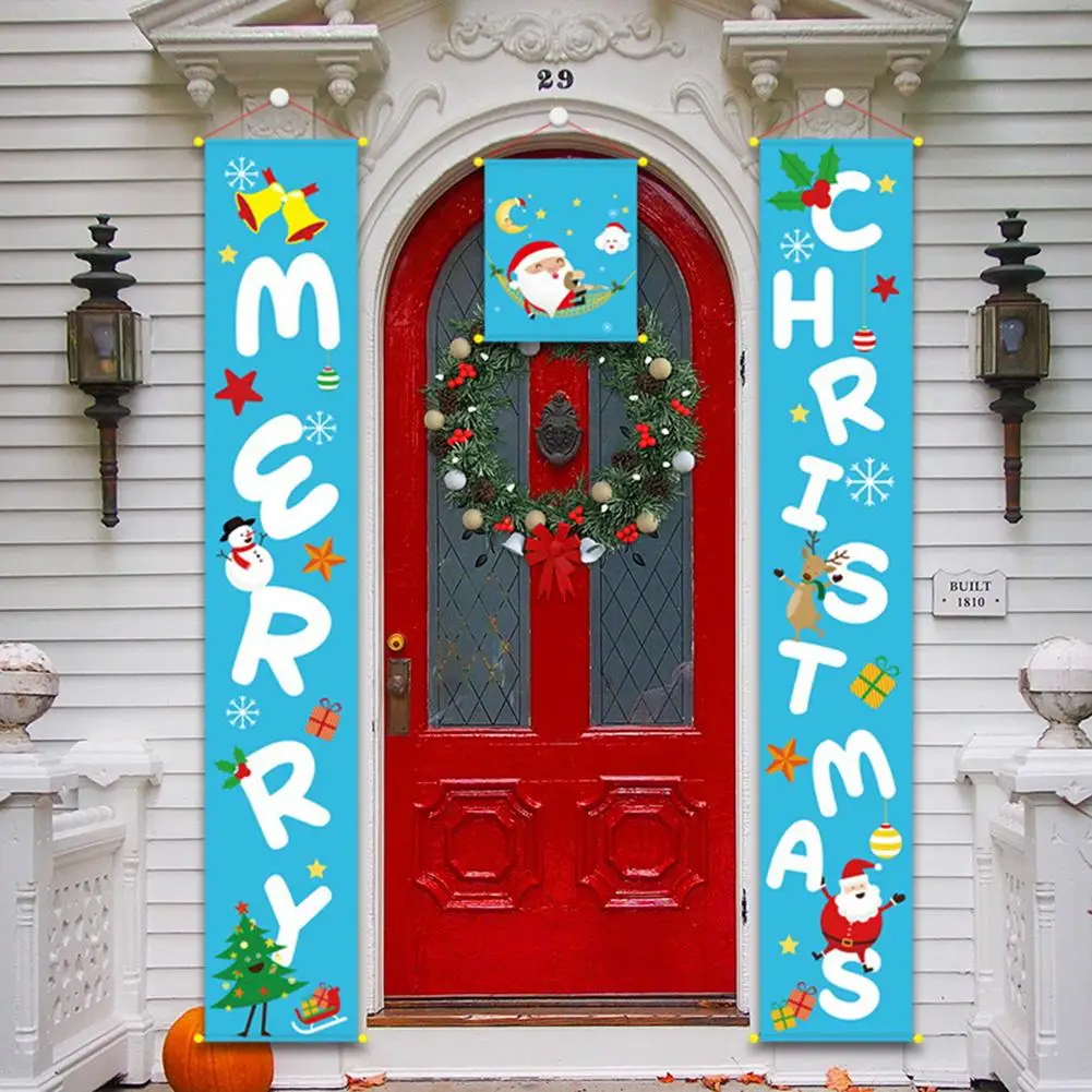 

3Pcs/Set Xmas Hanging Banners Merry Christmas Print Couplet Outdoor Decoration for front porch, door