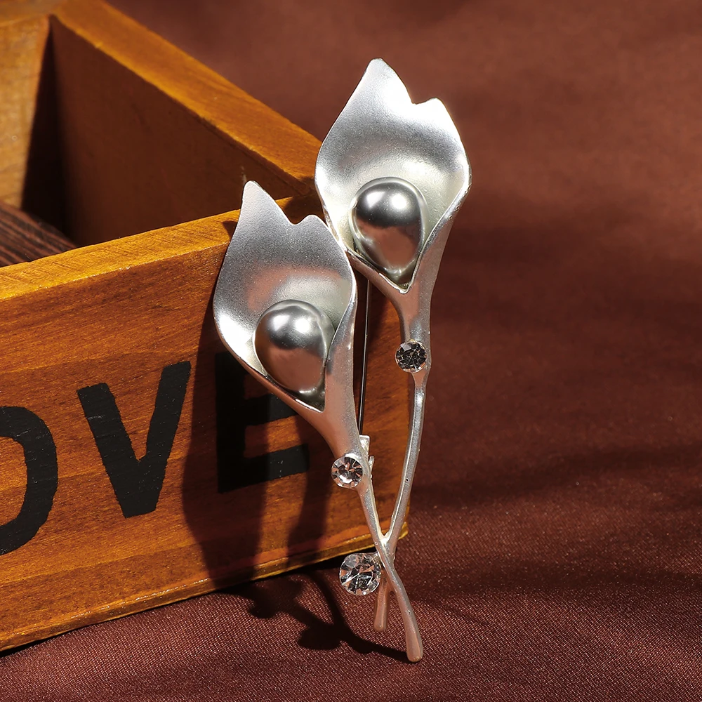 Elegant Alloy Rhinestone Tulip Flower Brooch Pin Trendy Clothing Accessories Brooche Jewelry Women Gift | Украшения и аксессуары