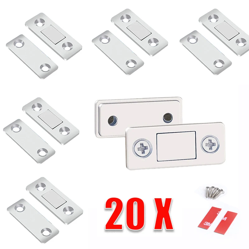 

20/8 Sets Punch-free Strong Magnetic Door Closer With Screw For Closet Cupboard Furniture Doors Magnet Stop Hardware Ultra Thin