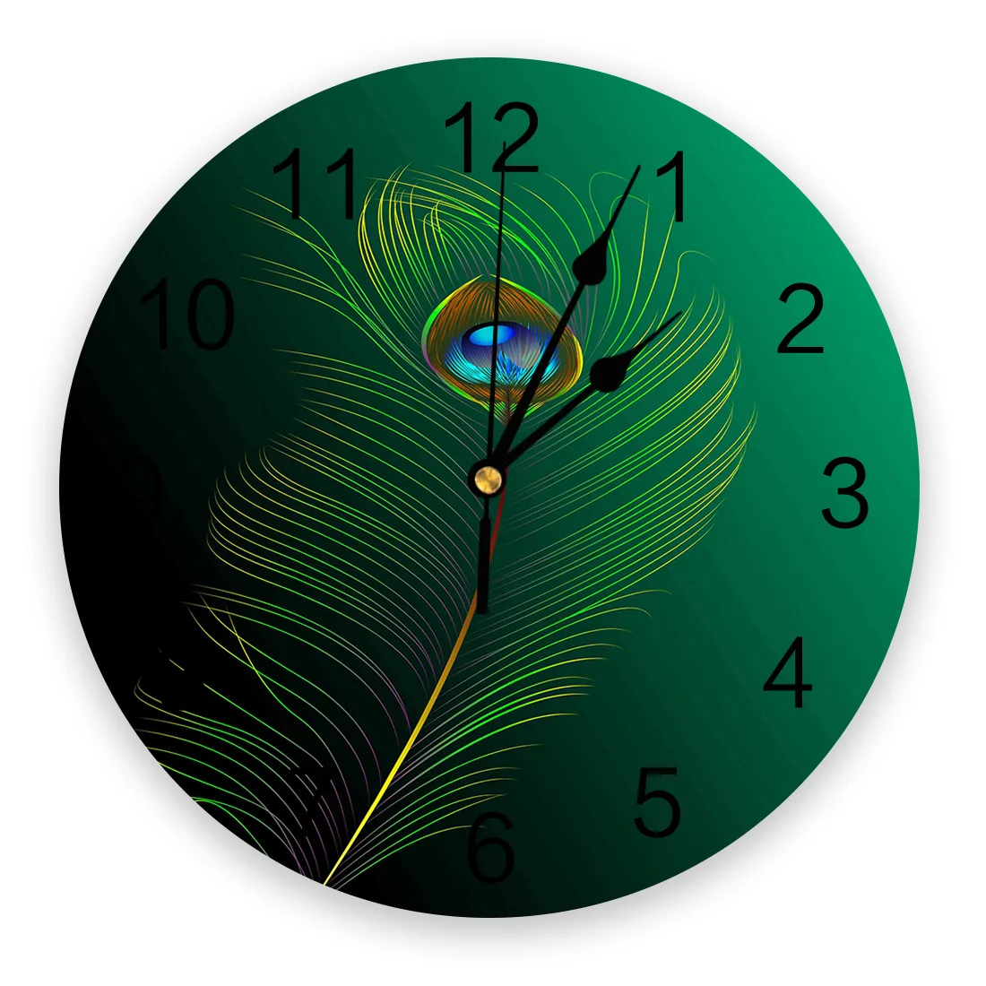 Green Peacock Feathers 3d Wall Clock Modern Design Farmhouse Decor Kitchen Vintage PVC Round Living Room Decoration | Дом и сад
