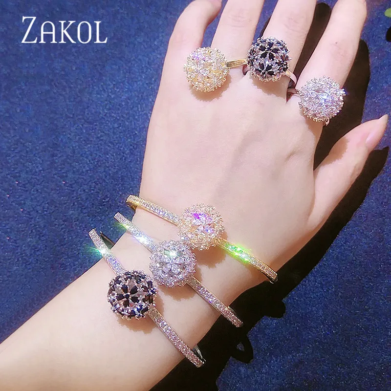 ZAKOL Новая мода кубического циркония цветок кластер Свадебные ювелирные изделия