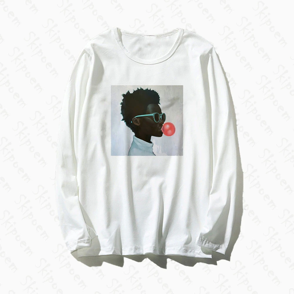 Маленький мальчик пускания мыльных пузырей женская футболка в Корейском стиле