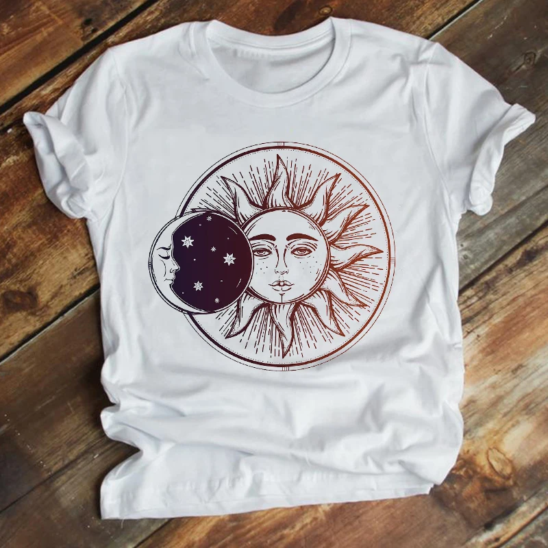 

Female Tee Top Graphic T-shirt Women Clothing 90s Lady Trend Cartoon Moon Sun Aesthetic Fashion Summer Clothes Print Tshirt